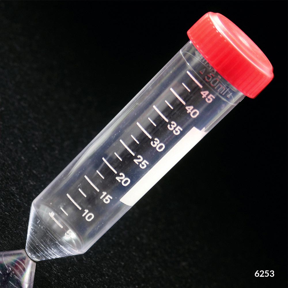 Globe Scientific Centrifuge Tube, 50mL, with Attached Red Screw Cap, PS, Printed Graduations, STERILE, 25/Bag, 20 Bags/Unit 50mL Centrifuge Tubes; RNase free centrifuge tube; DNase free centrifuge tube